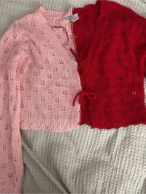 Sincerely Jules Pink and Red Artsy Tie Front Cardigan